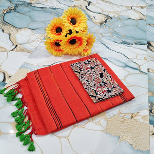 Handwoven Khesh Saree with Kalamkari Blouse Piece