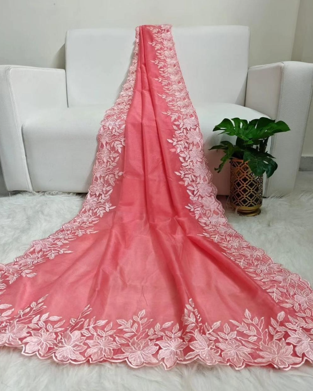 Kora Organza Embroidery Work Saree