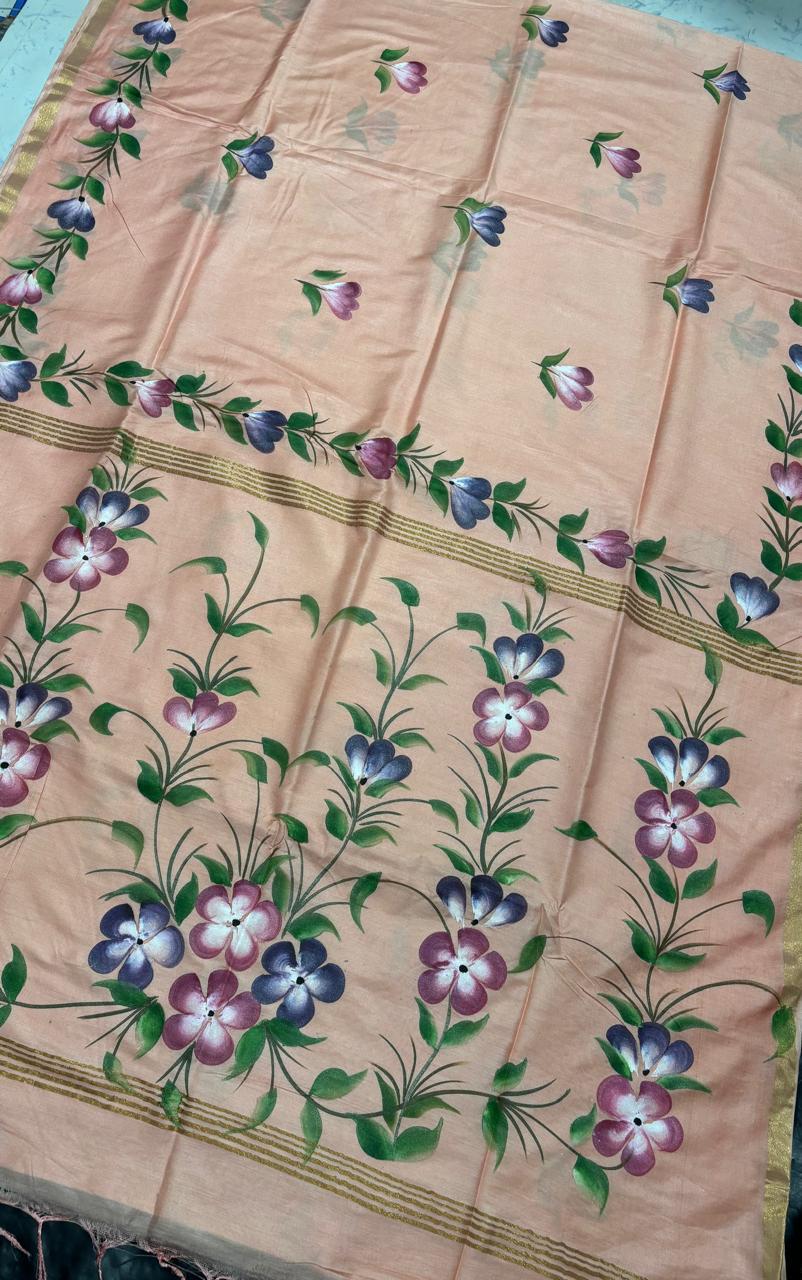 Katan Silk Saree with Hand Brush Painting