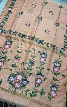 Katan Silk Saree with Hand Brush Painting