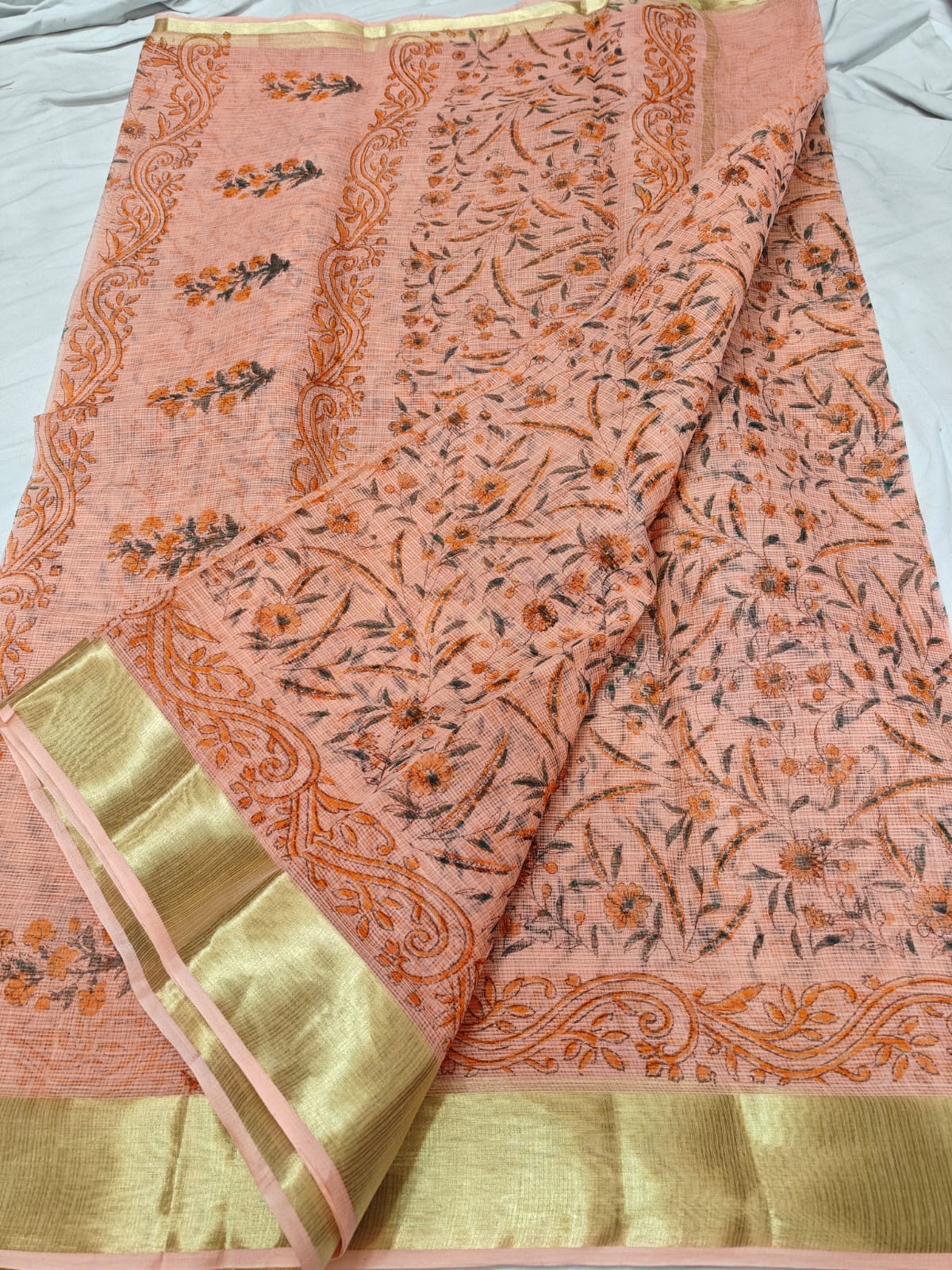 Kota Doria Pure Cotton Hand Dye with Hand Block Print Saree
