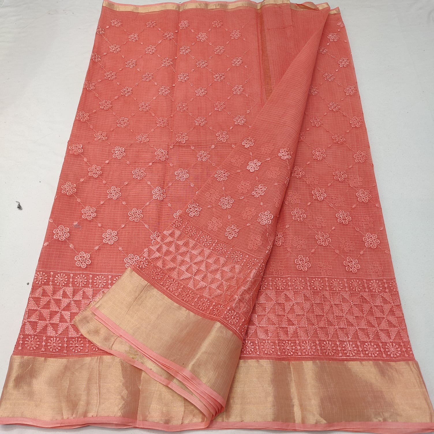 Kota Doria Chikankari Embroidery Saree