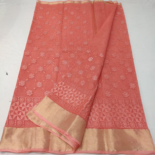 Kota Doria Chikankari Embroidery Saree