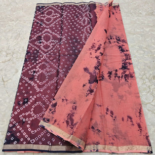 Kota Doria Hand Tie & Dye Bandhej & Shibori Saree