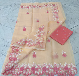Kota Doria Mix Cotton Computerized Embroidery Saree