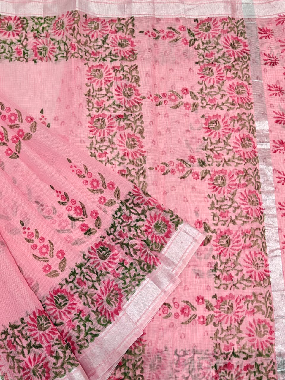 Kota Doria Soft Cotton Hand Block Printed Saree