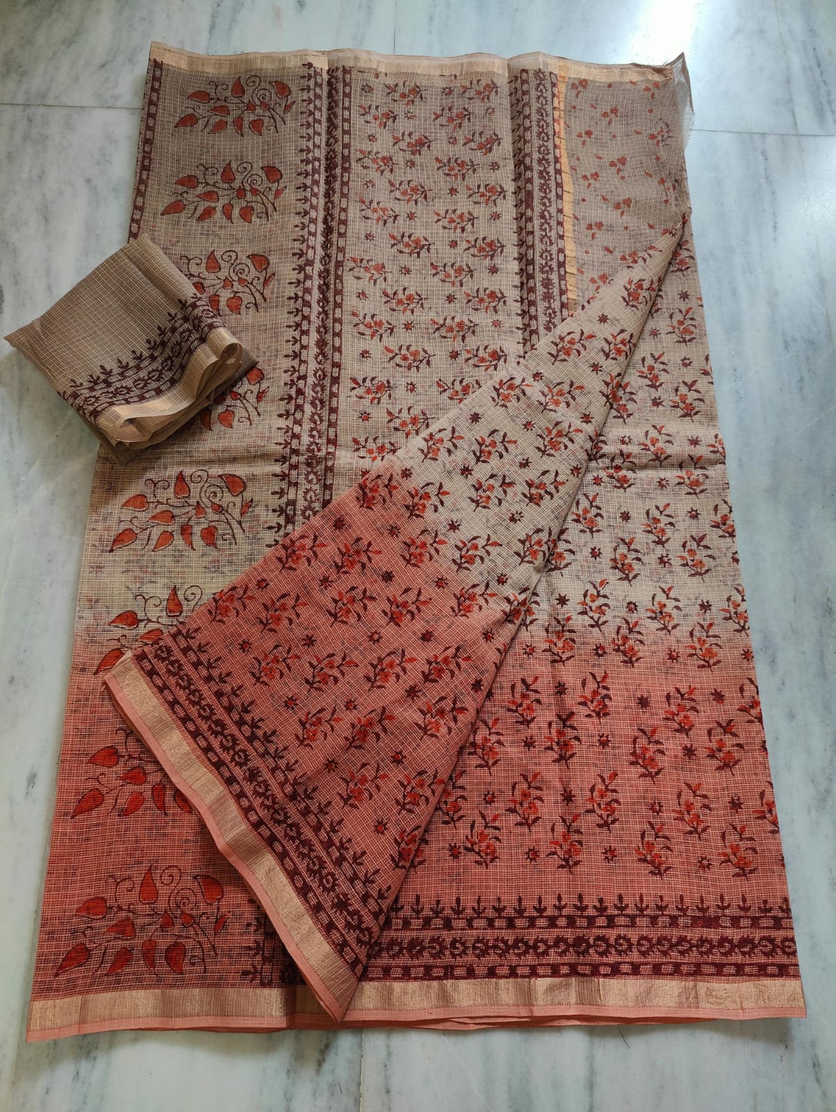 Kota Doria Hand Block Print Saree