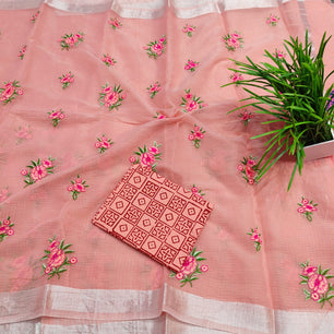 Kota Doria Embroidery Saree