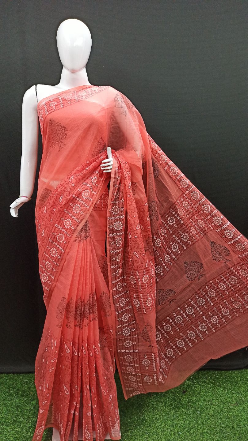 Kota Doria Hand Block Print Saree