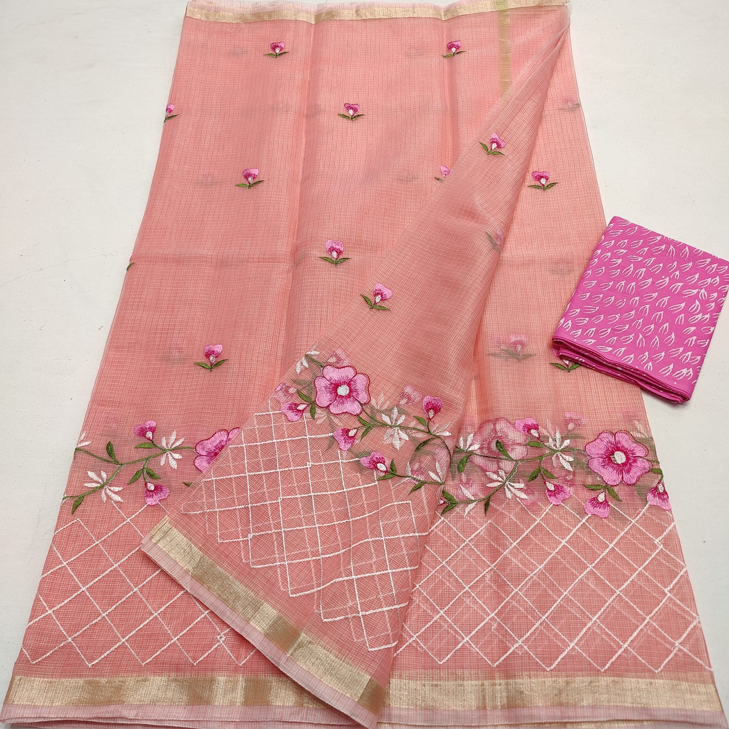 Kota Doria Embroidery Saree