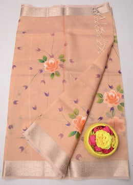 Kota Doria Semi Silk Hand Painted Saree