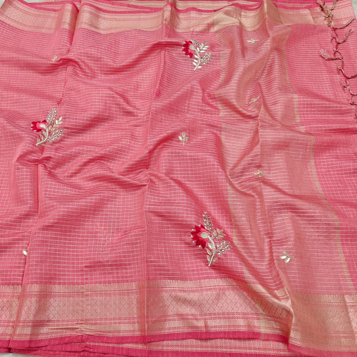 Zari Checks Kota Hand Work Saree