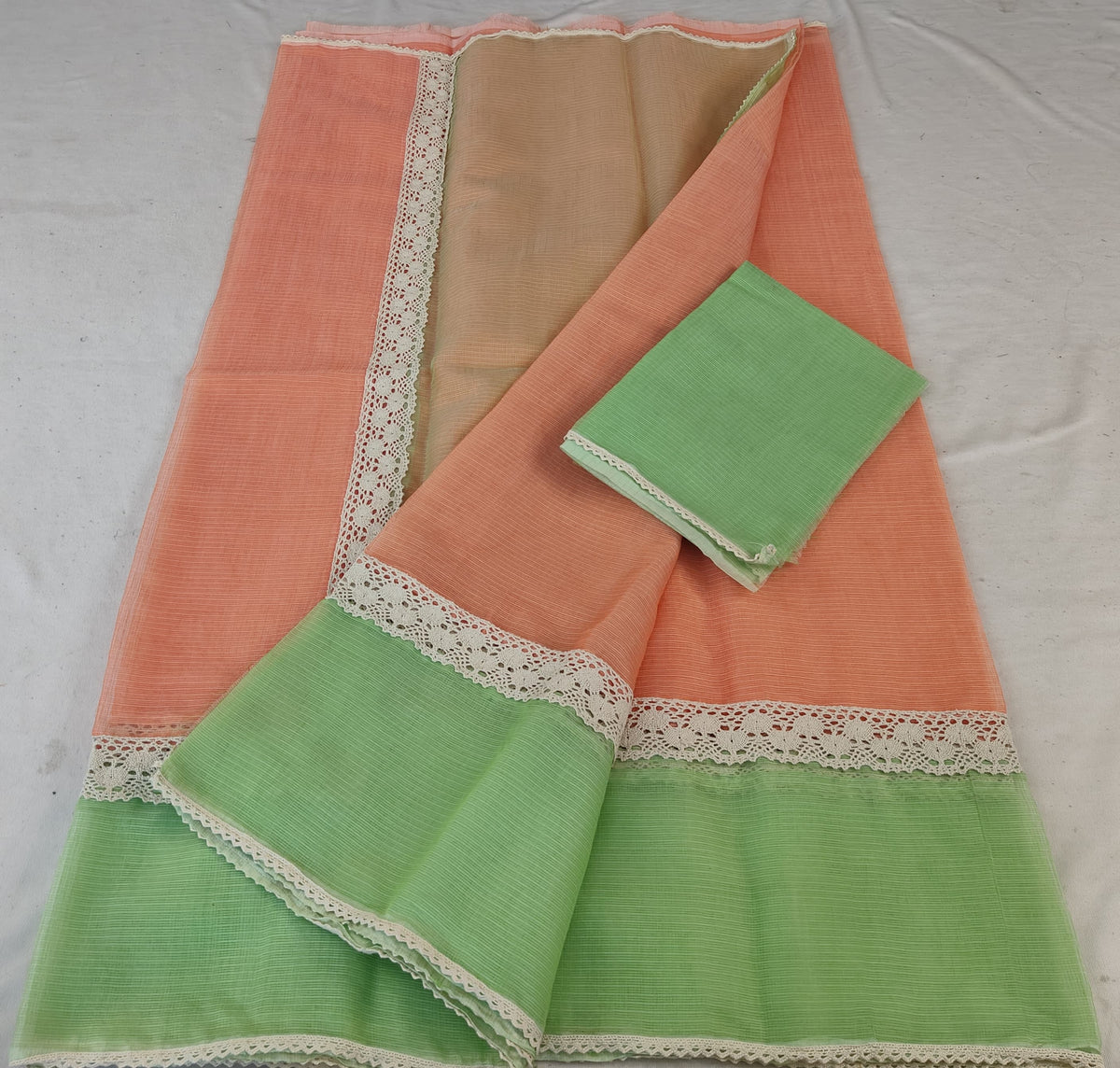 Kota Doria Mix Cotton Hand Lace Work Saree