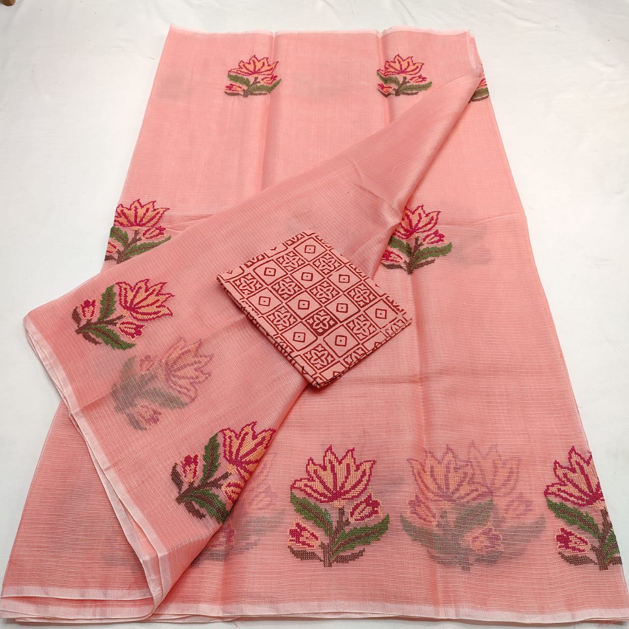 Kota Doria Embroidery Saree