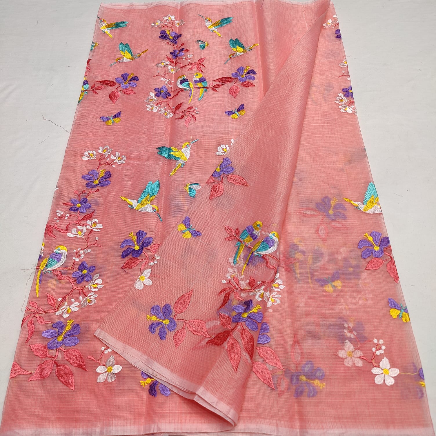 Kota Doria Resham Embroidery Work Saree