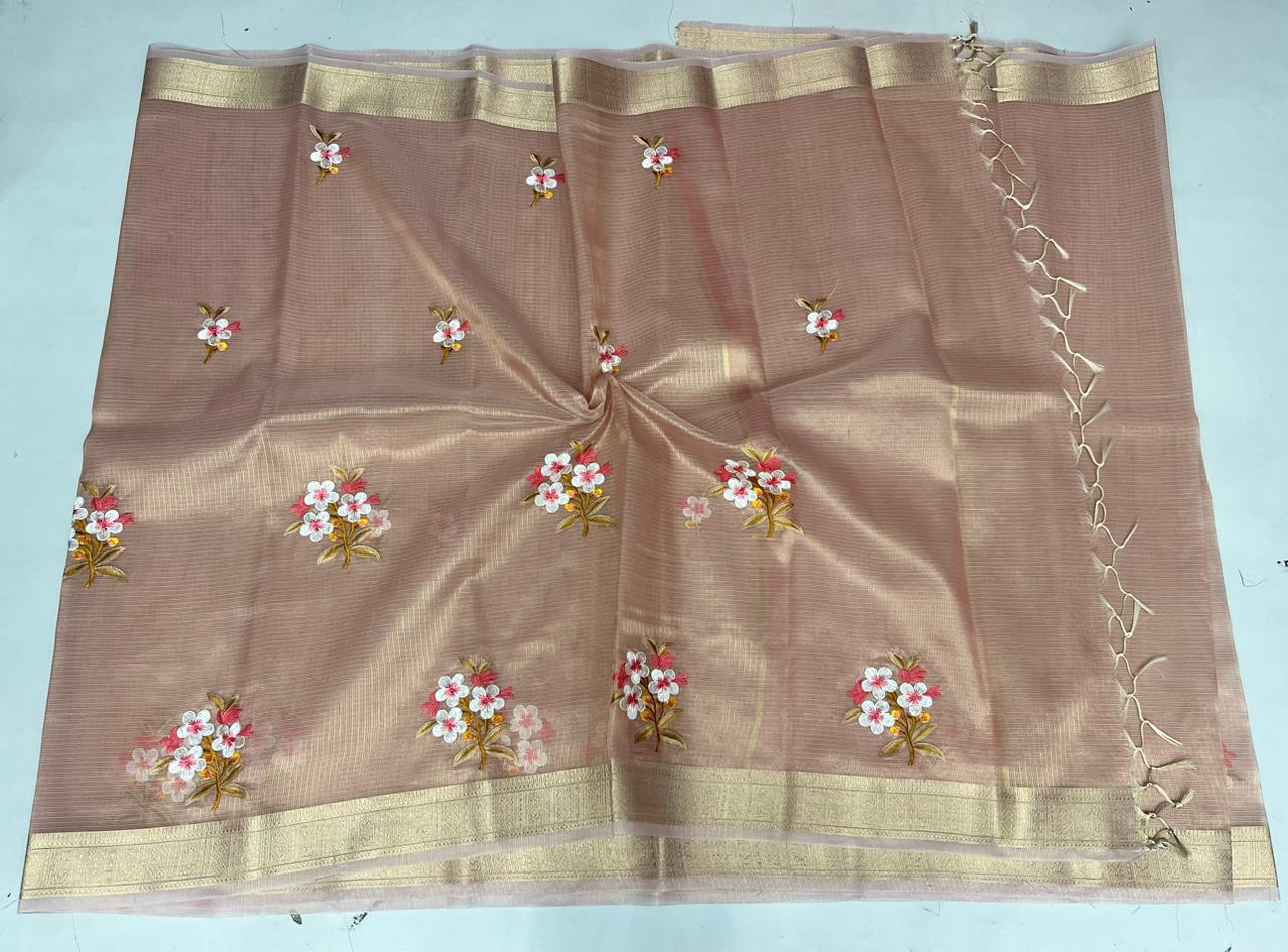 Kota Doria Semi Silk Embroidery Work Saree
