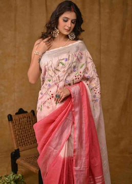 Linen Saree with Embroidery Work