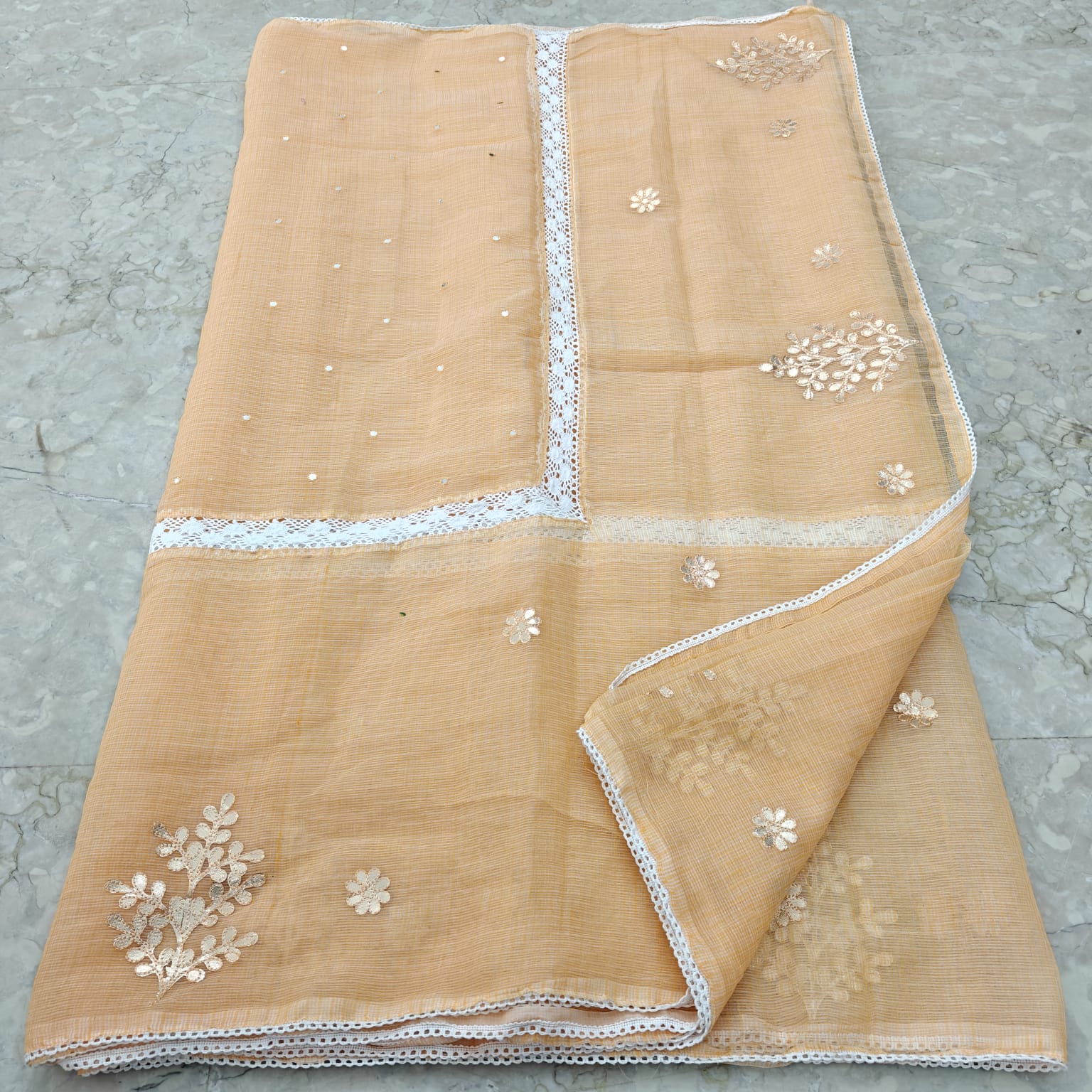 Kota Doria Gotta Patti Work with Crochet Lace Saree