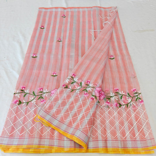 Kota Doria Mix Cotton Computerized Embroidery Saree