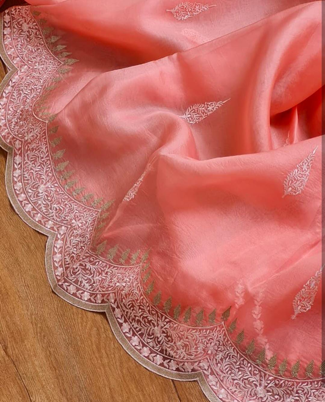 Kora Organza Saree with Beautiful Embroidery Work