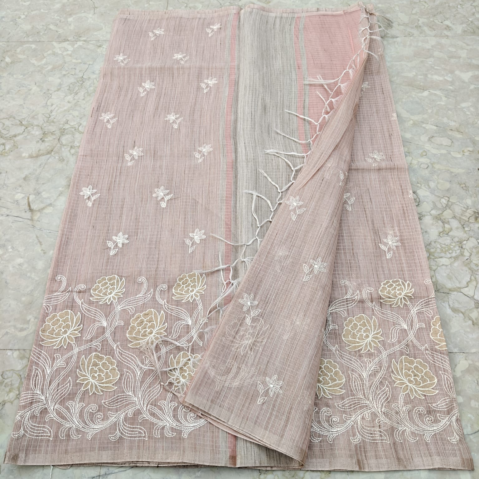 Linen Kota Embroidery Work Saree