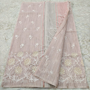 Linen Kota Embroidery Work Saree