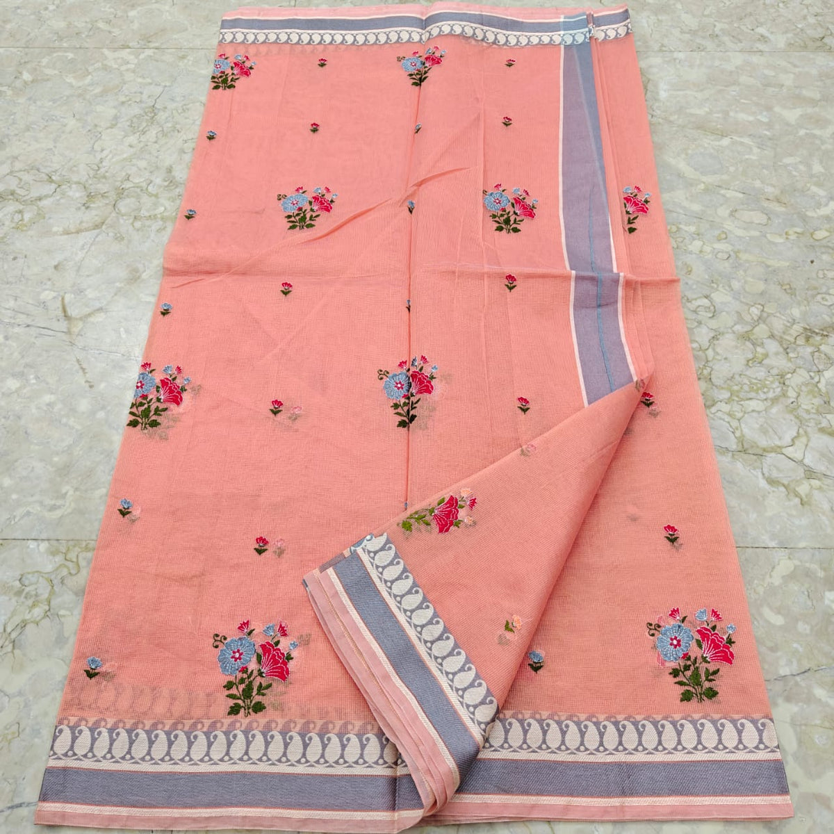 Supernet Kota Saree with Embroidery Work