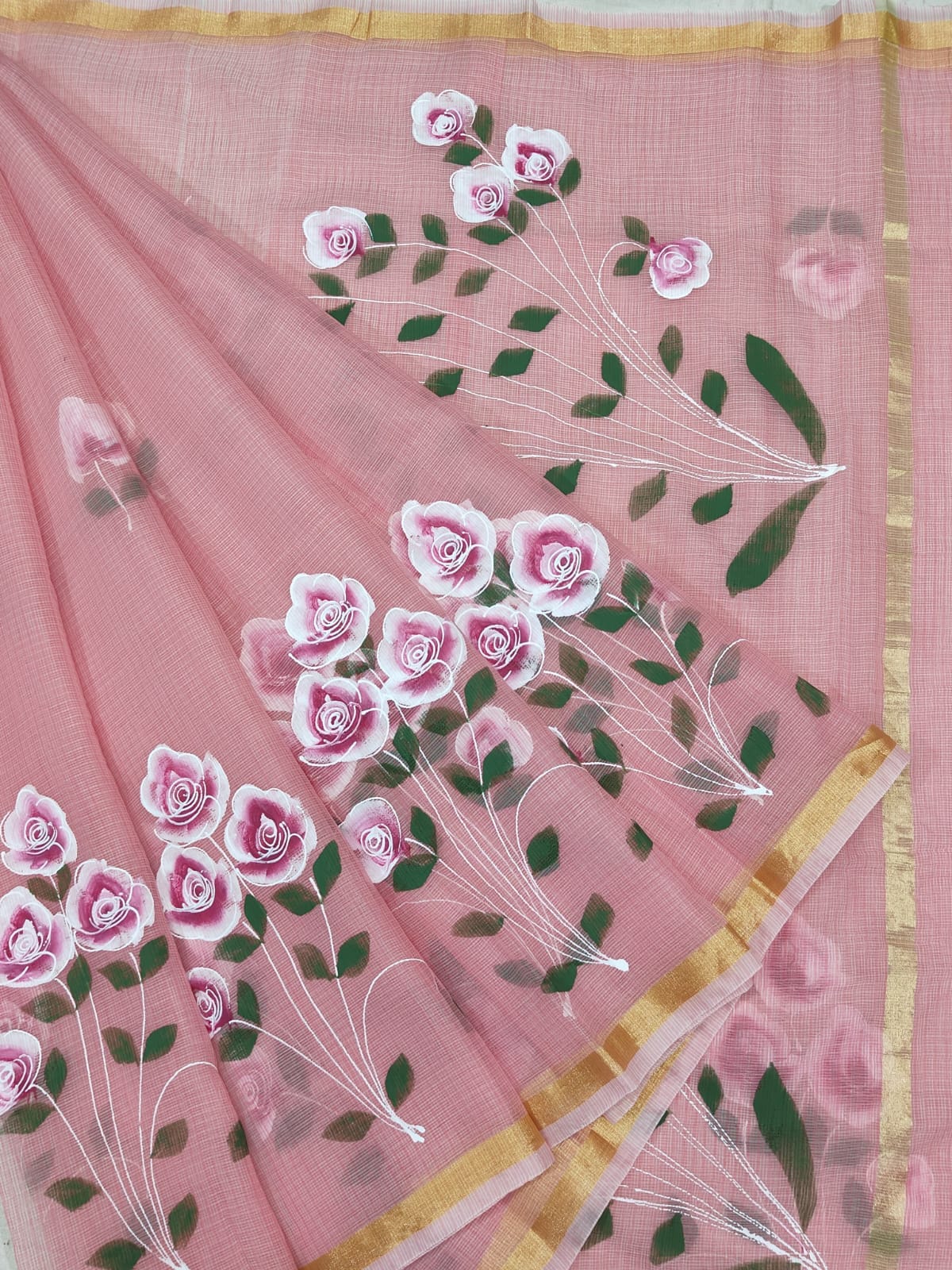 Kota Doria Mix Cotton Brush Paint Saree