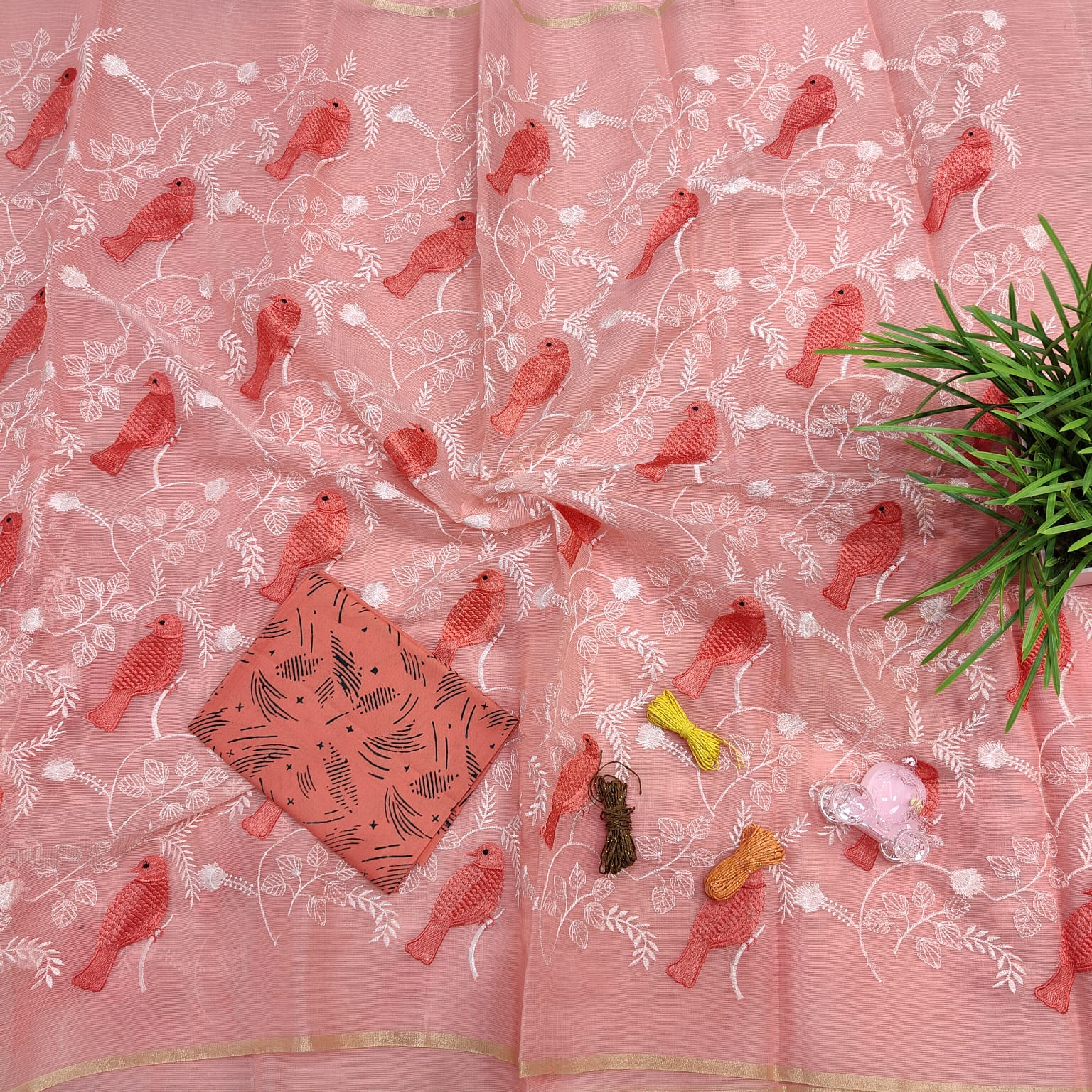 Kota Doria Embroidery Saree