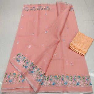 Kota Doria Mix Cotton Saree with Computerized Embroidery
