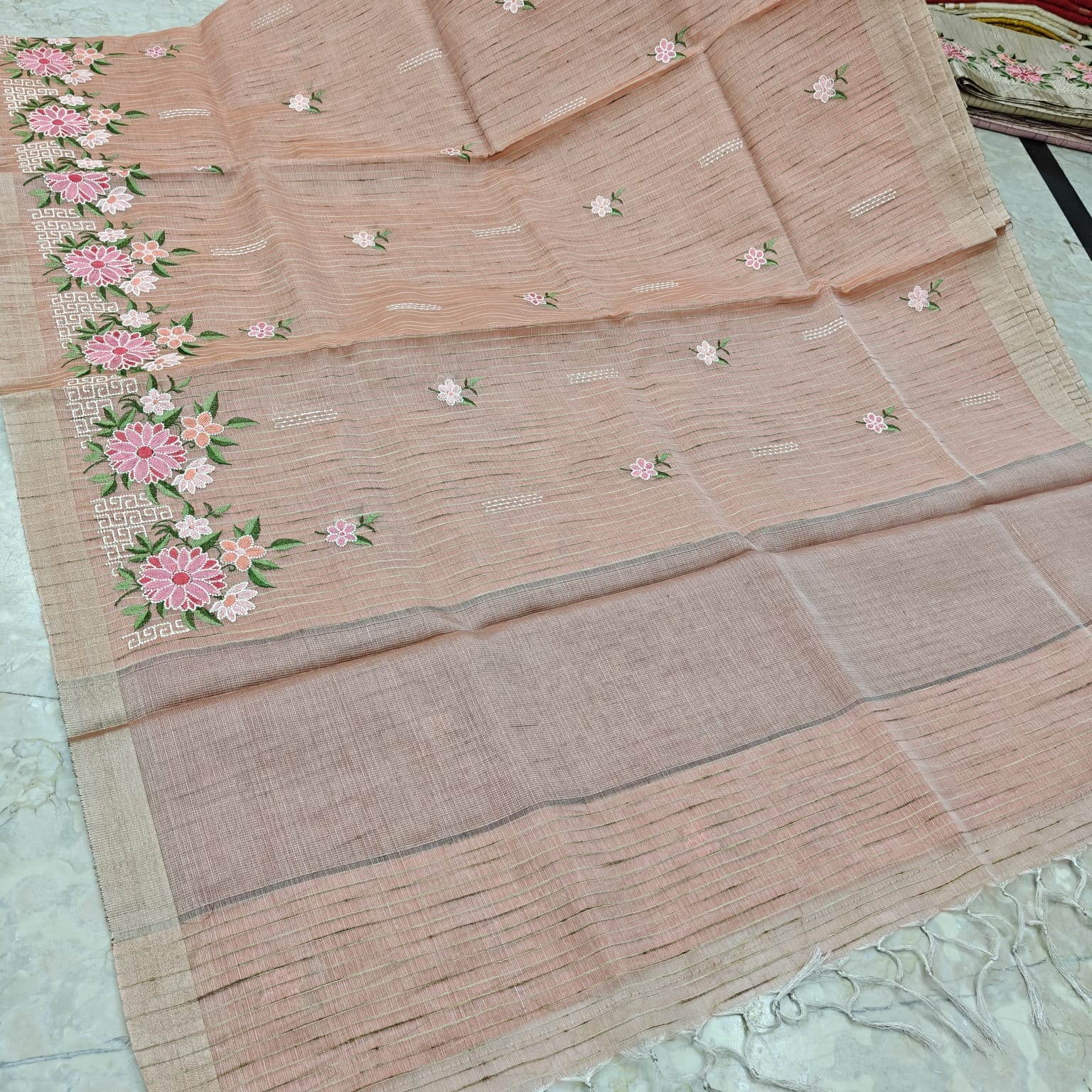 Linen Kota Saree with Embroidery Work