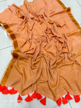 Handloom Sequins Cotton Saree with Zari Border