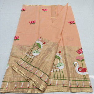 Pure Cotton Kota Doria Half Tissue Embroidery Saree