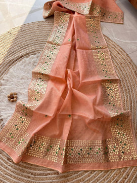 Kota Doria Mix Cotton Gotta Patti Work Saree