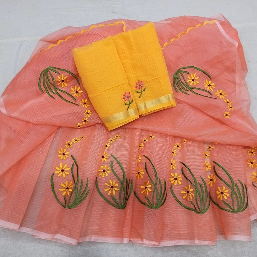 Kota Cotton Embroidery Work Saree