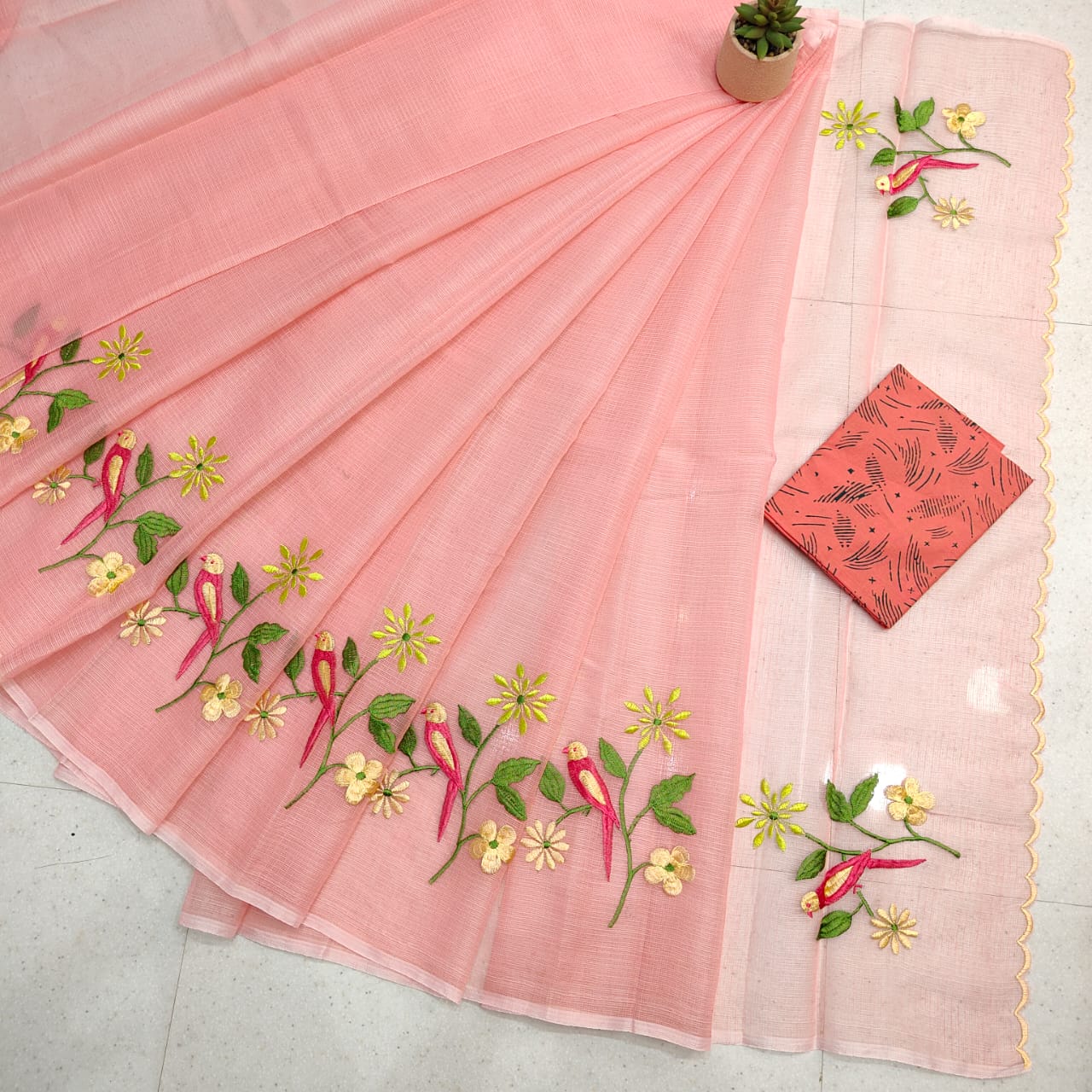 Kota Doria Saree with Embroidery