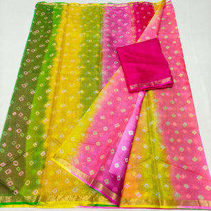 Kota Doria Silk Bandhej Sare
