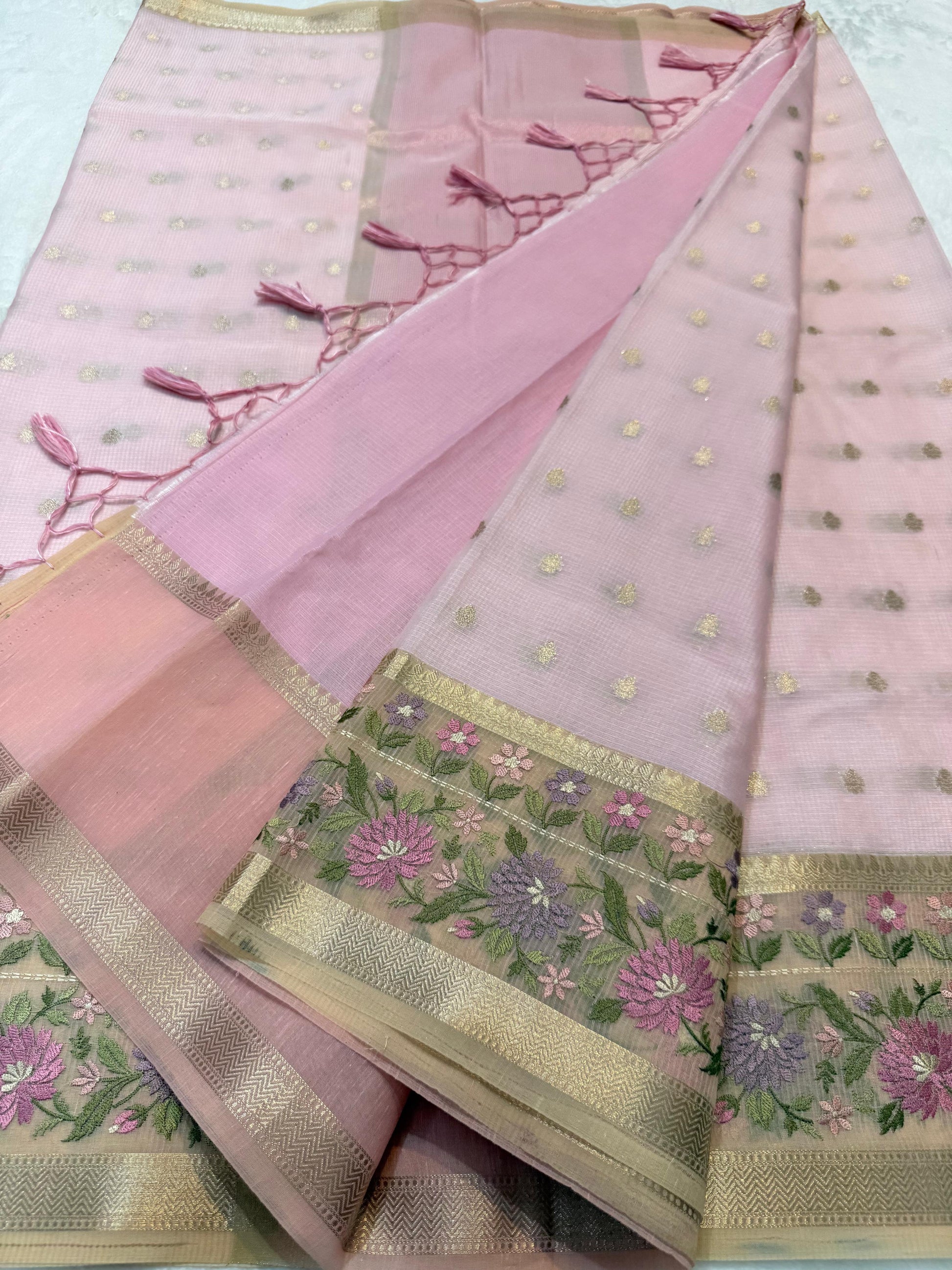 Kota Tissue Saree with Embroidery Work