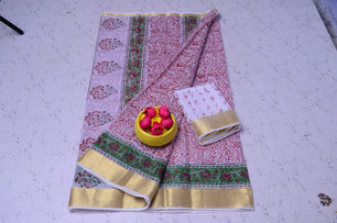 Kota Doria Pure Cotton Hand Block Print Saree