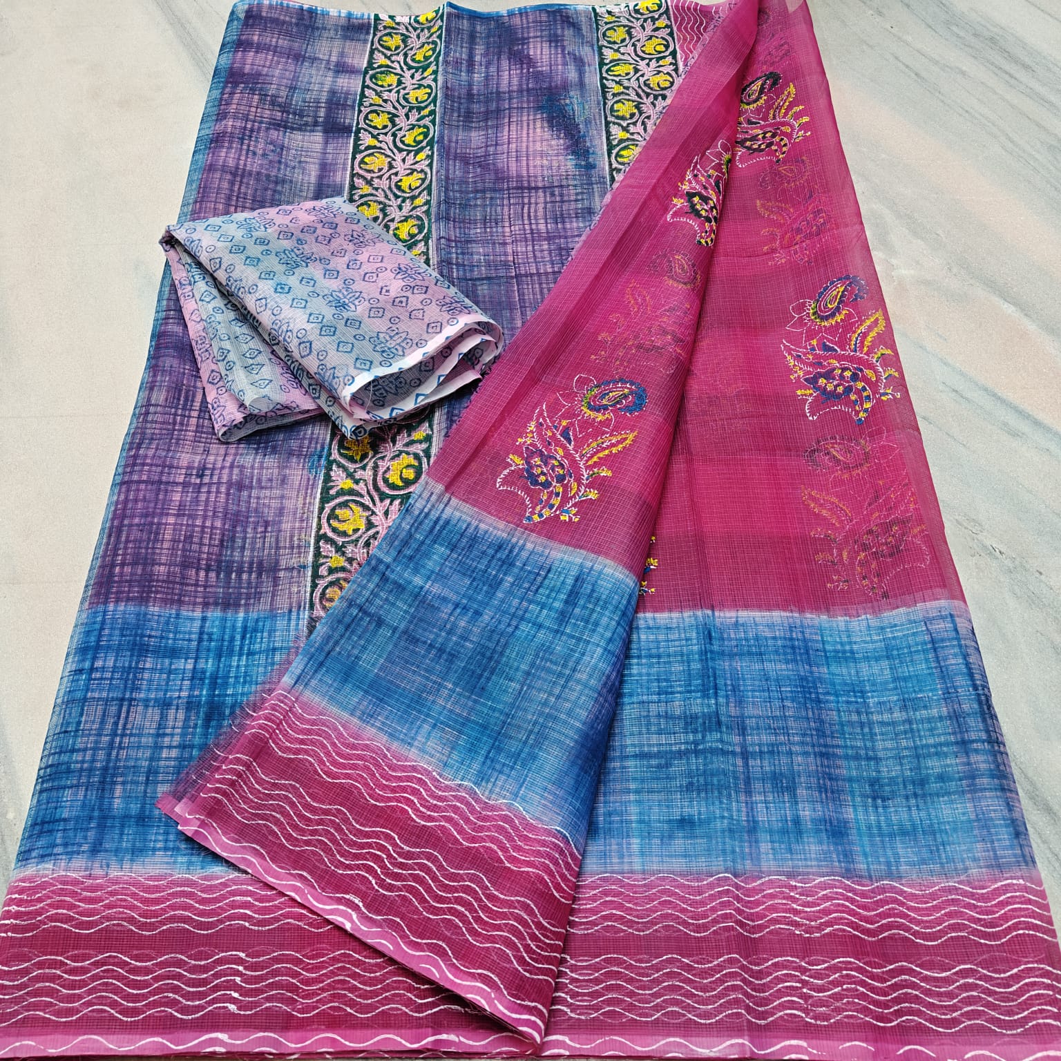 Kota Doria Hand Block Print Saree