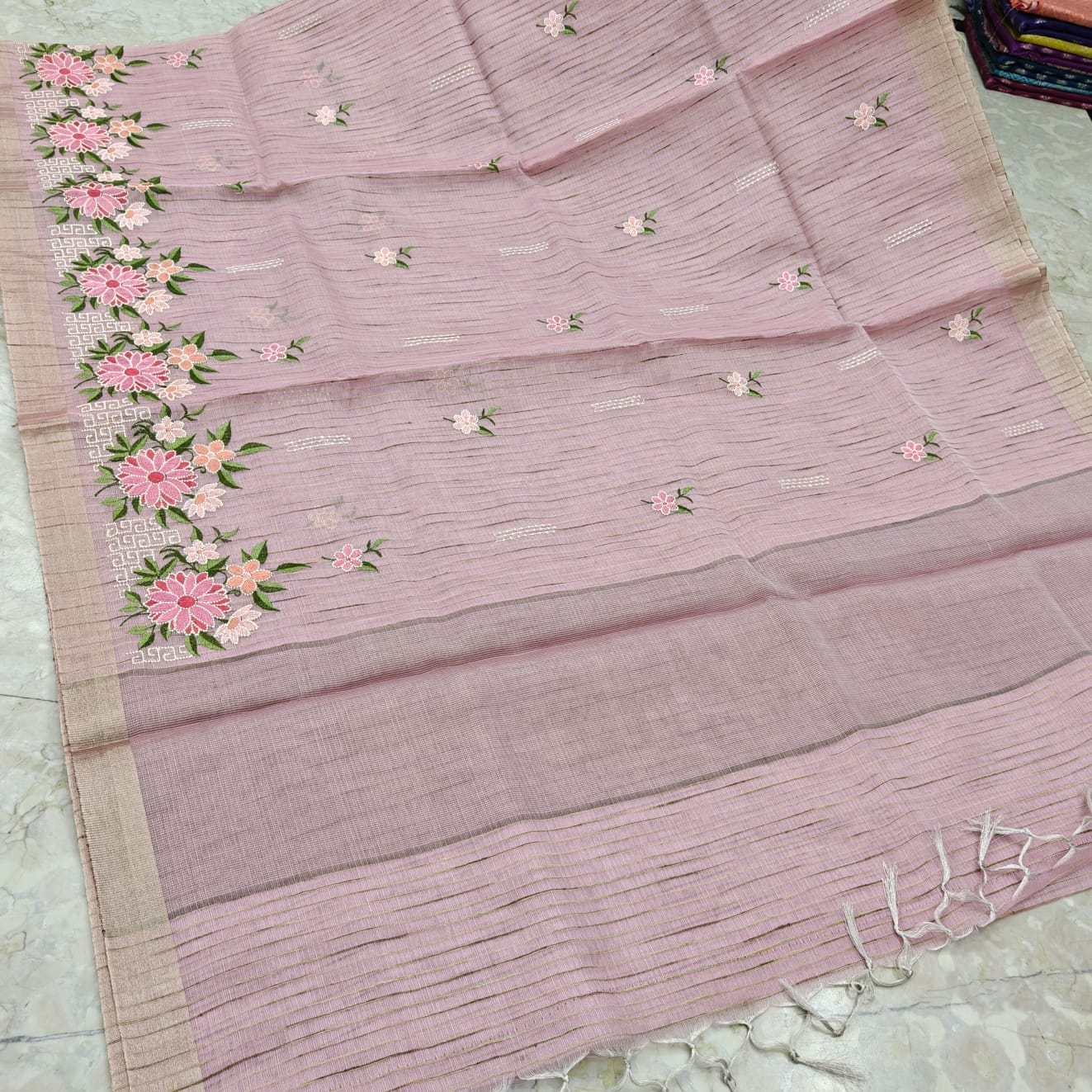 Linen Kota Saree with Embroidery Work