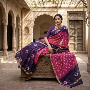 Pure Cotton Kota Doria Hand Shibori Bandhej Saree