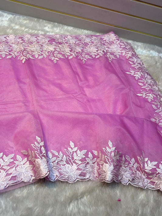 Kora Organza Embroidery Work Saree