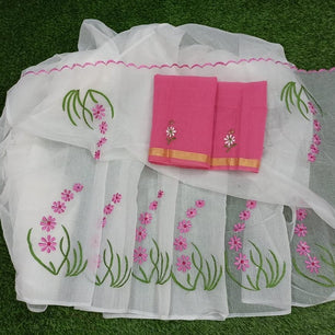 Kota Cotton Embroidery Work Saree