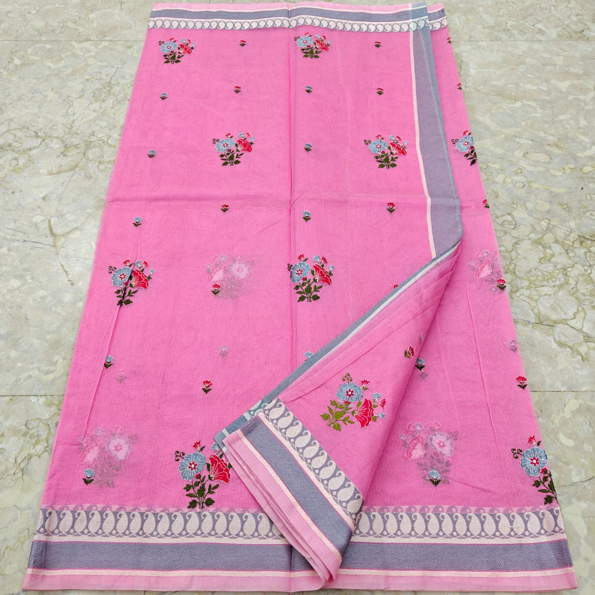 Supernet Kota Saree with Embroidery Work