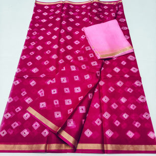Kota Doria Pure Silk Saree with Hand Dye Bandhej