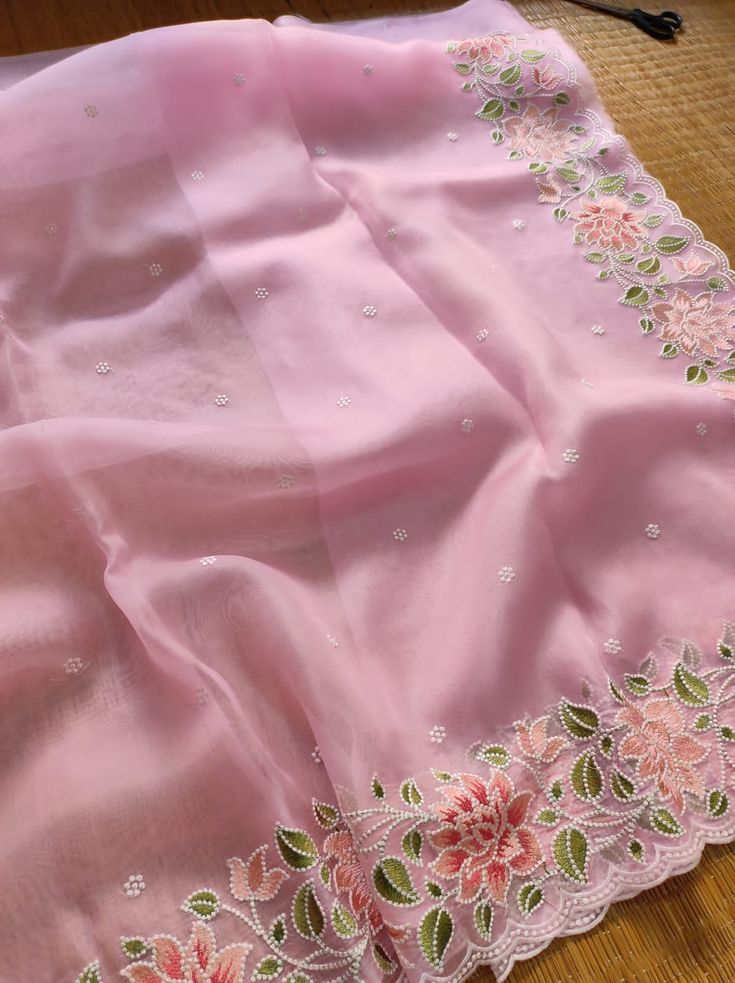 Kora Organza Saree with Embroidery Work