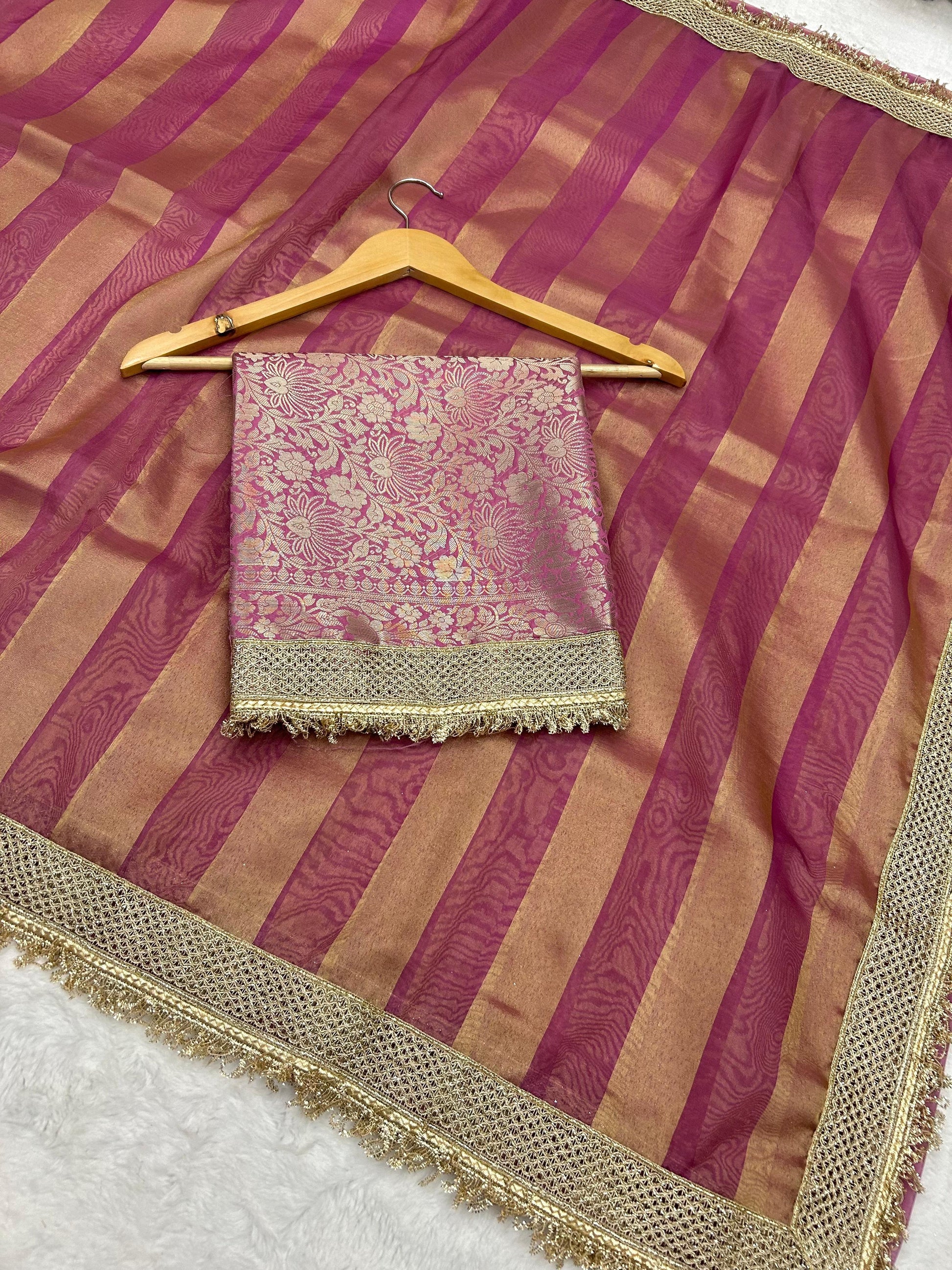 Tissue Organza Saree with Lace Work