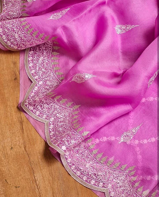 Kora Organza Saree with Beautiful Embroidery Work