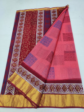 Kota Doria Hand Block Print Saree